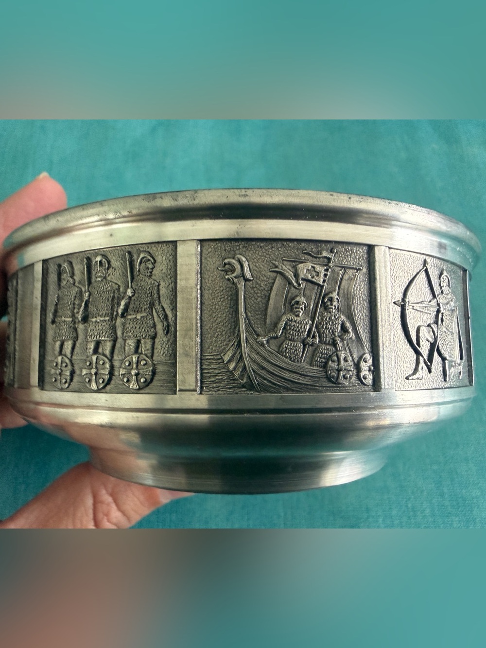 Vintage Konge Pewter Norway Viking Norse Relief Bowl H.S.